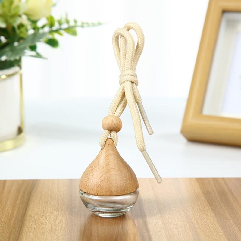 5 ml leerer Anhänger Auto Parfüm gefrostet Mini Parfümflaschen mit Holzdeckel Milchglasflasche ätherisches Öl Behälter tragbar