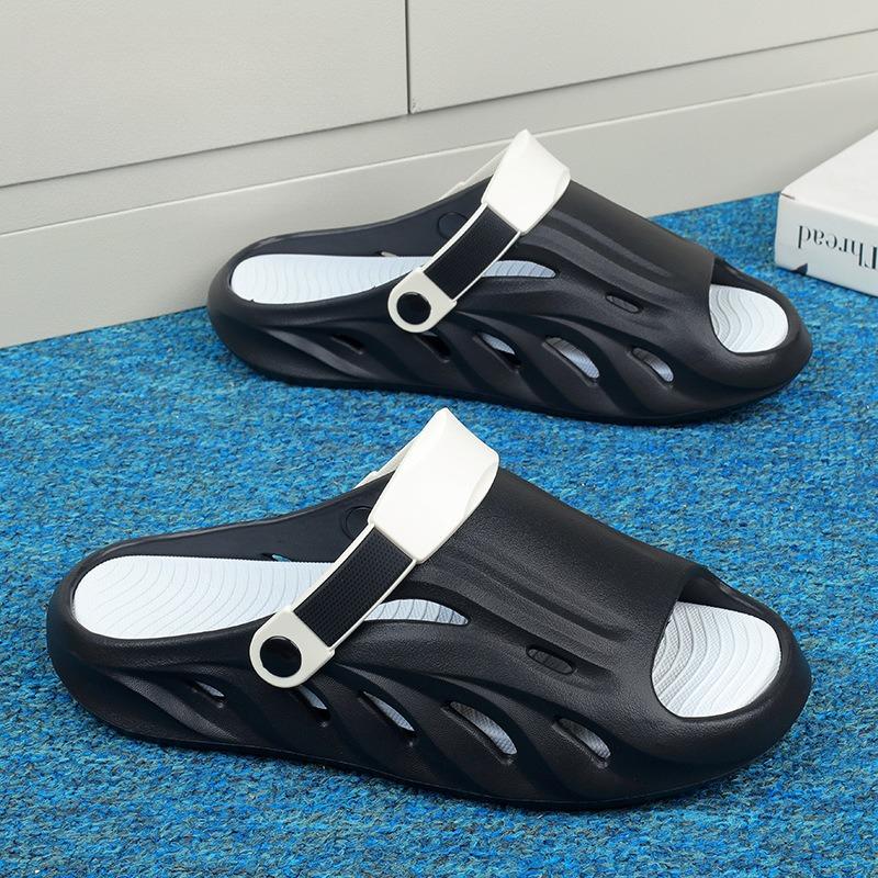 Fashion Men's One Word Slippers Summer Non Slip Outdoor Fashion Peep Toe Sandals Breathable Comfortable Height Increase Casual Flats