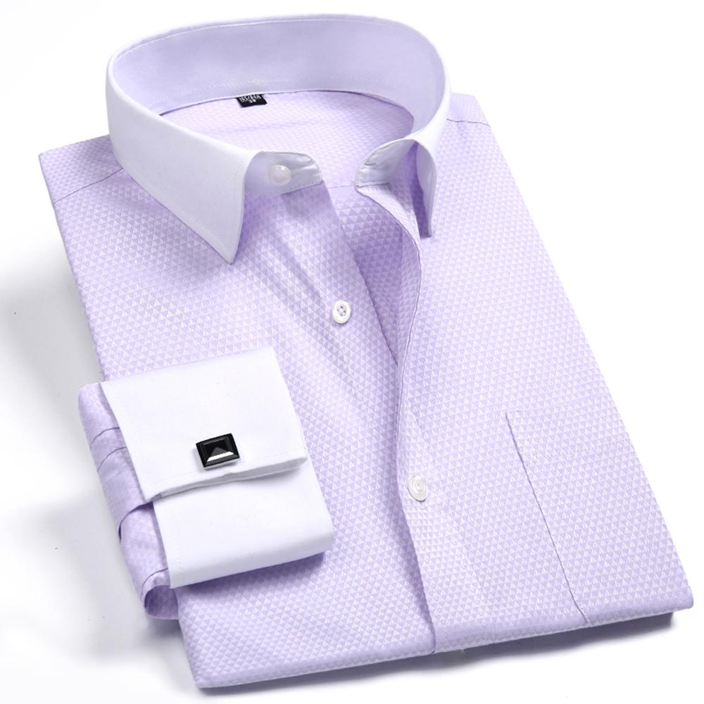 Men's Elegant French Cuff Spread Collar Striped Dress Shirt with Chest Pocket for Formal Business Wedding, Free Metal Cufflinks Included