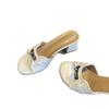 High-end crocodile pattern white high-heeled cool slippers women's 2025 spring and summer open-toed small gold buckle one-word thick-heeled sandals