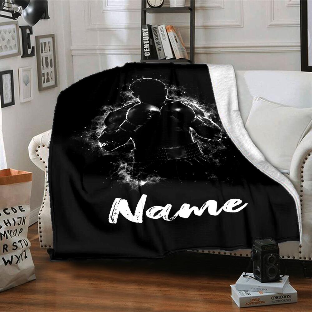 Custom Name Boxing Theme Printed Blanket - Perfect for Couch, Bed, Travel & Outdoor Use | Machine Washable, Cozy & Durable.
