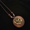 Retro Cotton and Linen Accessories Ethnic Style Wooden Long Women's Sweater Chain Alloy Leaf Necklace
