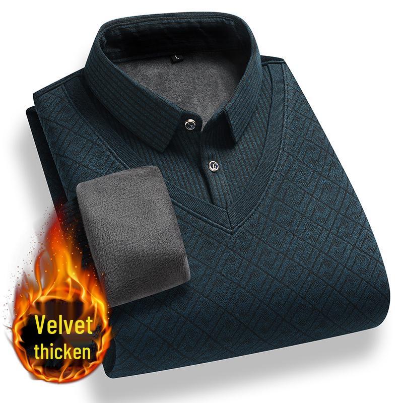 

Paul Weekend Men s Faux Two-Piece Warm Long Sleeve Shirt - Plus Velvet for Middle-Aged and Elderly L (100-120 jin) зелений