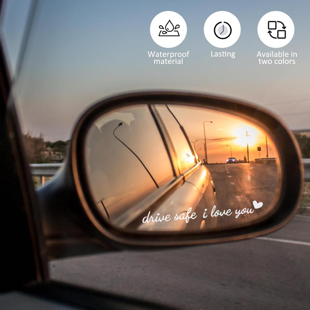 6 Pcs Car Mirror Decals Drive Safe I Love You, 4.7” Waterproof High-Adhesion Car Rearview Stickers in 3 Colors, Motivational Decor for Women, Daily