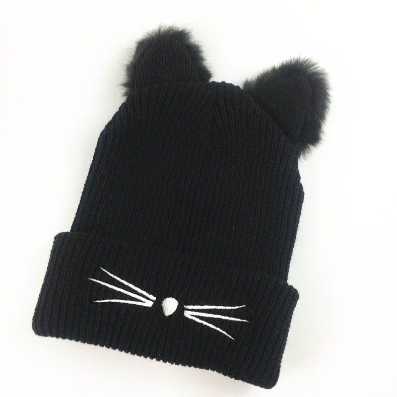 Stylish Cat Ears Women Hat Knitted Acrylic Warm Winter Beanie Caps For Ultimate Warmth