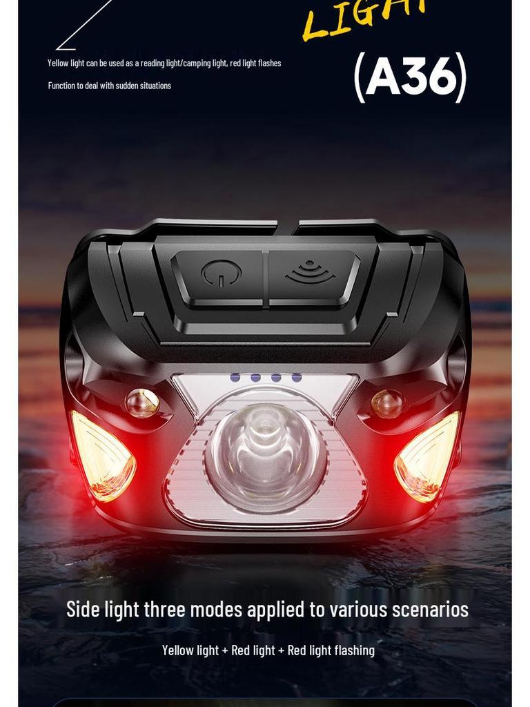 USB Rechargeable LED Headlamp with Sensor, Long Battery Life, High Brightness, Red Light Mode for Fishing, Cycling, and Outdoor Work