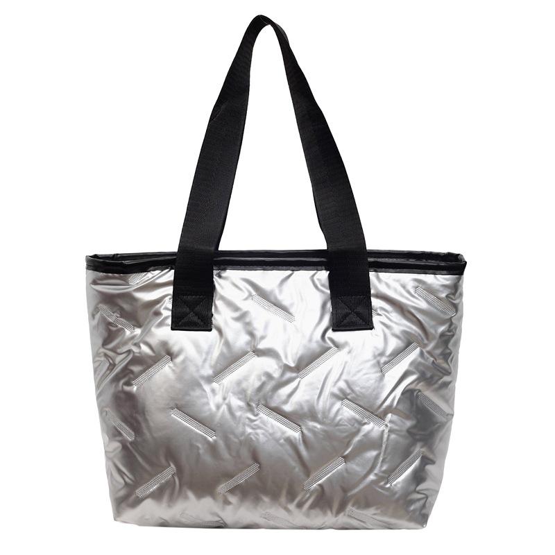 

Женская сумка большой вместимости, сумка через плечо на одном плече, яркая сумка-батон серебряный