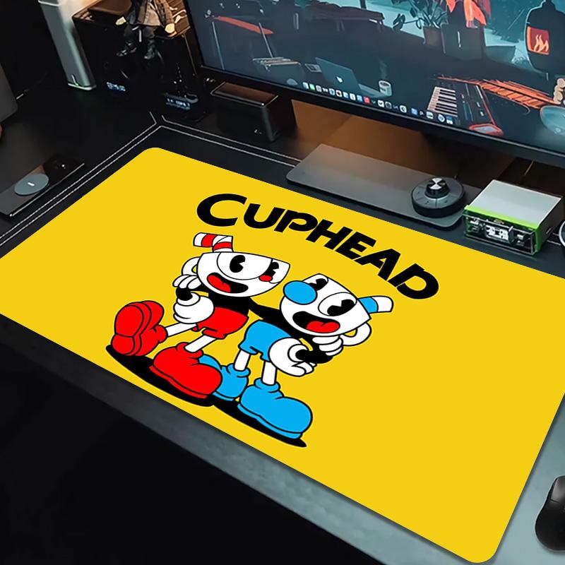Tapis de souris couleur jeu Cuphead Grand coussin de table de jeu Antidérapant Ordinateur portable Tablette Grande souris XXL Tapis Mini PC Tapis de jeu Avec bordure verrouillée
