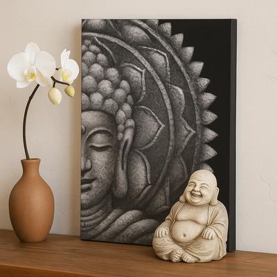 Buddha Leinwand Wandkunst Graues Mandala, 60x80 cm