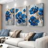 3-piece Set of Modern Simple Blue Flower Frameless Canvas Decoration Hanging Painting Living Room Entrance Bedroom Abstract Art