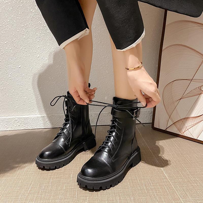 New Martin boots women's medium tube shows thin legs, good-looking and comfortable British style versatile locomotive boots, thick-soled side zipper