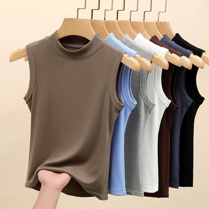 Crew neck sling vest women's summer thin outer wear threaded bottoming shirt slim sleeveless top