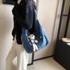 Adorable Korean Style Cartoon Denim Shoulder Bag For Students Casual Look In Blue