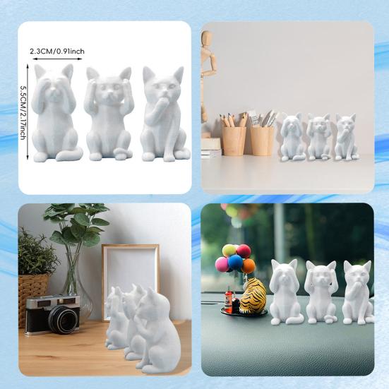 Smart Cat Ornament No See Speak Hear Mini Cat Statue Plastic Animal Sculpture Home Office Desktop Bookshelf Decoration