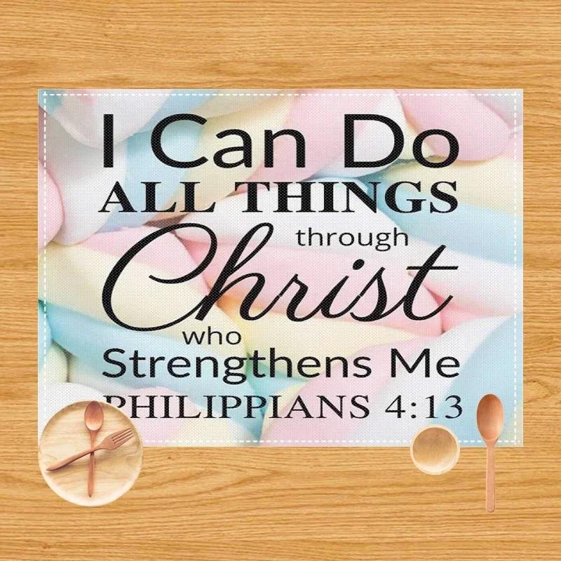 

30x40cm Bible Verse Print Table Mat for Diner Kitchen Christian Religion Dinnerware Placemat Coffee Cup Pads Table Decor 30x45cm1pcs