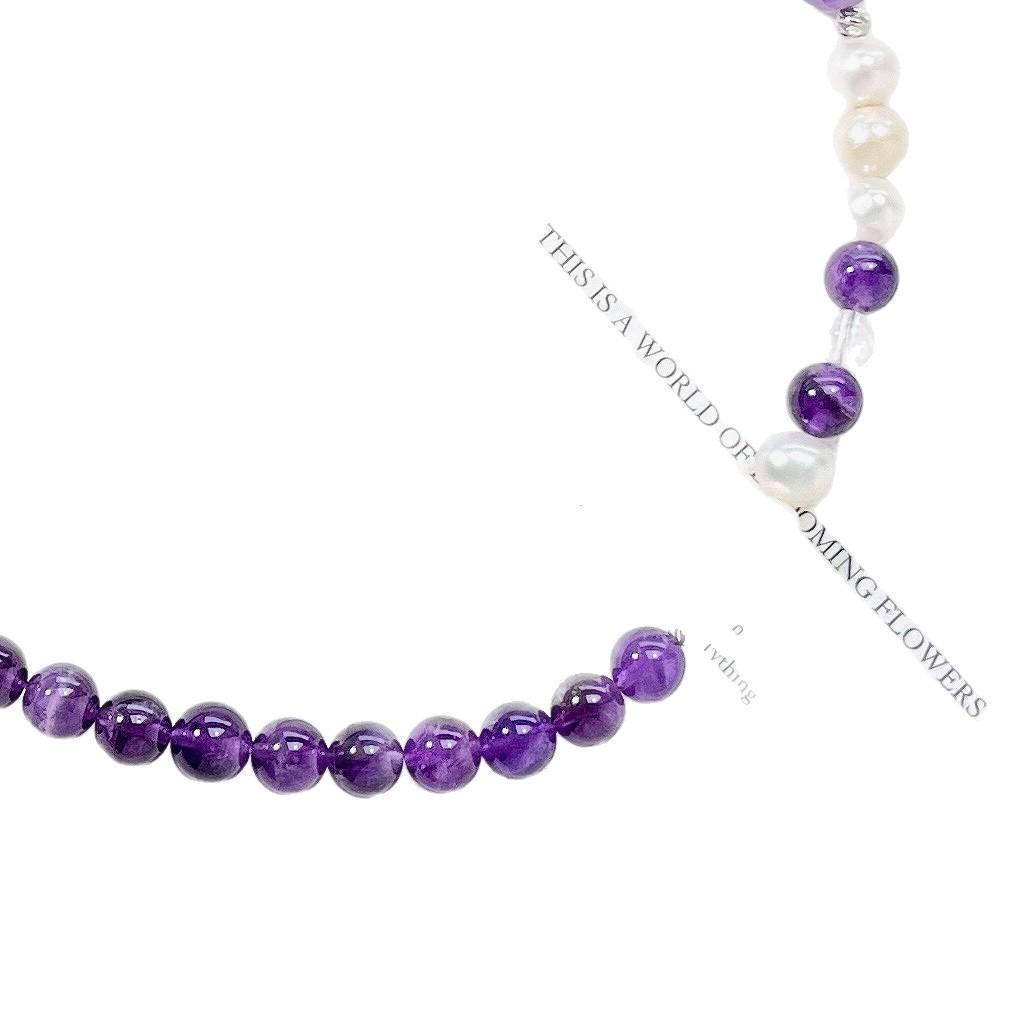 8Mm Vintage High Quality Natural Amethyst Freshwater Pearl Design Sense Necklace Clavicle Chain