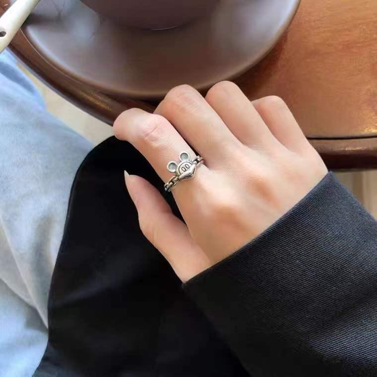 Korean Croissant Open Pig Nose Adjustable Double-Layer Ring for Women