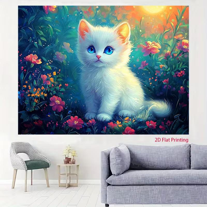 2D Flat Printing Kitten Floral Backdrop for Aesthetic Bedroom Wall Decor