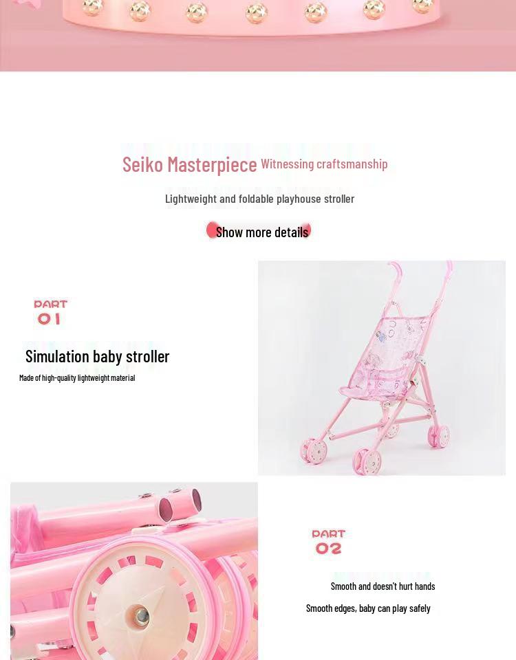 Kids' Pretend Play Folding Stroller and Baby Walker for Girls