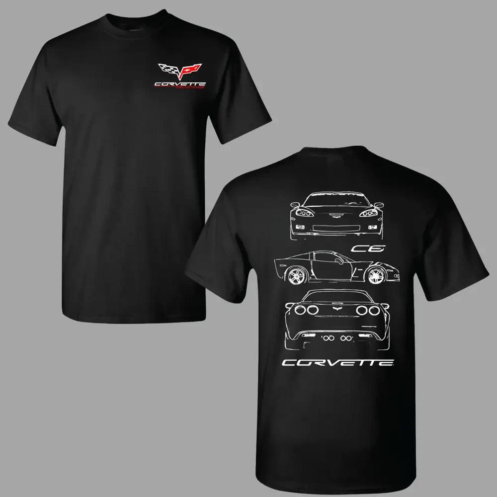 Corvette C6 Technical Sketch T-shirt, 2 Sides Graphic Tee Featuring Front Side XXXL