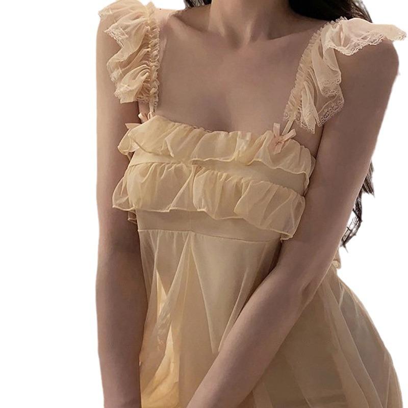 Frühling und Sommer Sexy Süße Mädchen Kleid Nachthemd One-Shoulder Pure Desire Neckholder Kleid Prinzessin Wind Weichen Pyjamas