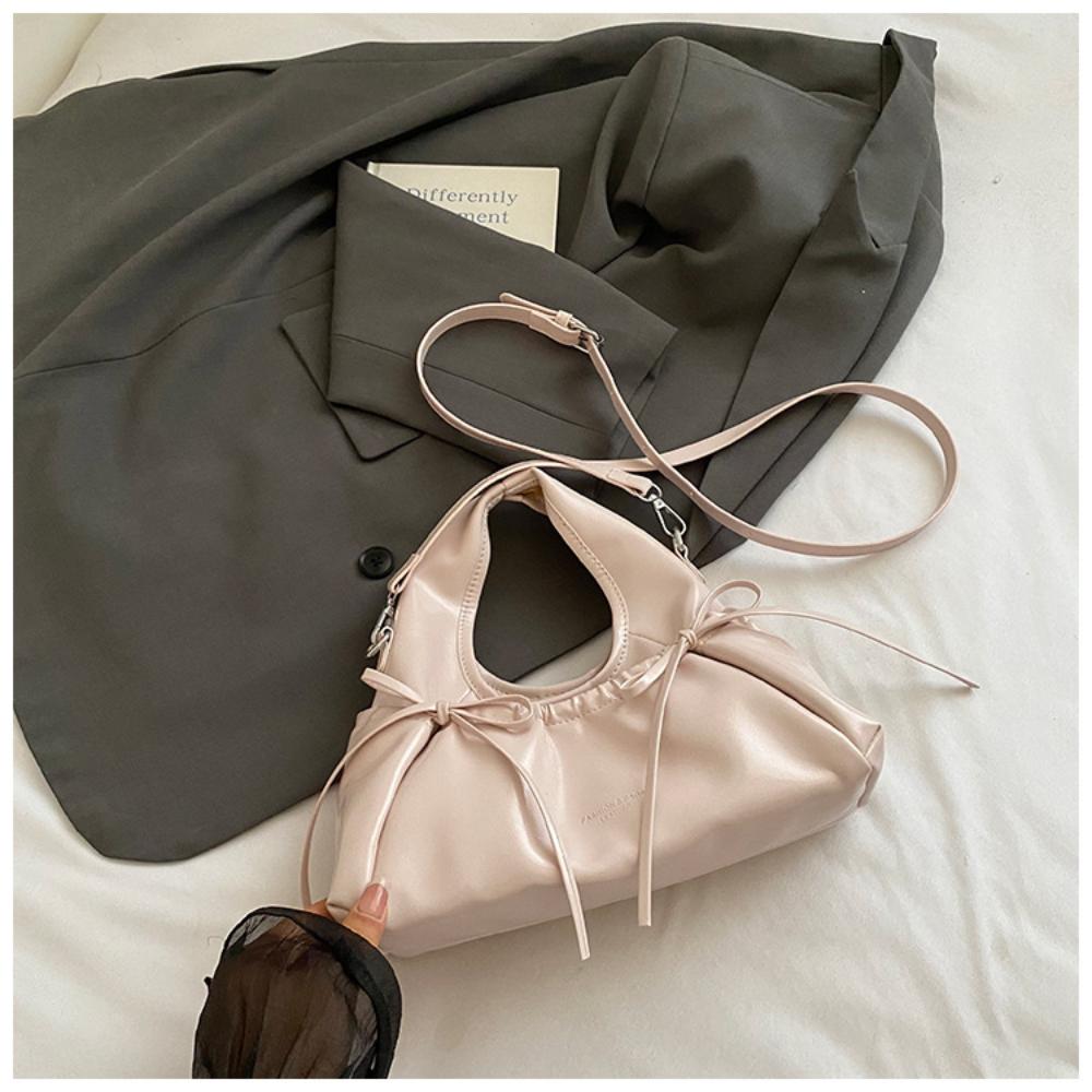 Korean Style Ballet Core Ruched Bow  Bag For Women Fashi Shoulder Crossbody Bag Elegant Underarm Hobo Bag Niche Handbag