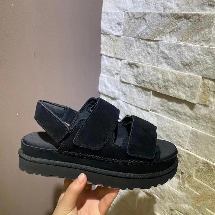 Soft sole 2025 summer new fashion leather open-toed casual sandals women's muffin thick sole versatile Velcro light