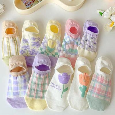 [10-Pair Set] Sancia See-Through Socks Women's Floral Ankle Socks