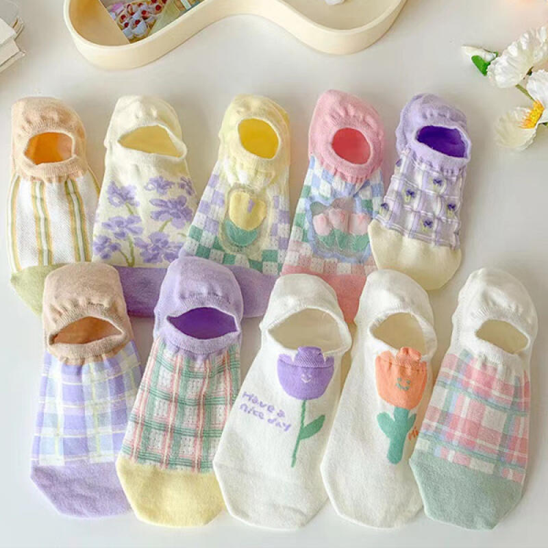 [10-Pair Set] Sancia See-Through Socks Women s Floral Ankle Socks 10-piece set