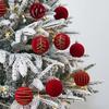 12PCS Flocked Finish Hollow Ornament Pendant Red Color Velvet Tree Bauble  Christmas Tree