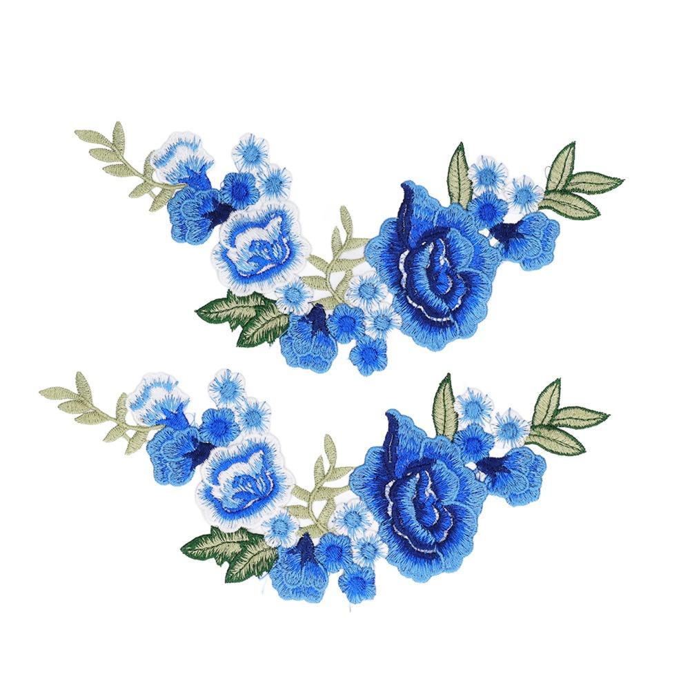 4pcs Iron on or Sew on Embroidery Patches Blue Rose Pattern Iron On Patches DIY Crafts Sewing
