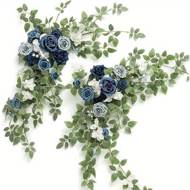 2Pcs Artificial Rose Green Plants Flowers Pendant Centerpieces for Outdoor Yard Patio Garden Wedding Arch Holiday Party Home Decor Gifts for Friends