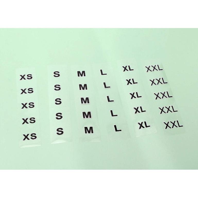 ONLYKXY 360pcs Transparent Sticker Strip Plastic Clothing Size Label - 4 Inch, 6 Size Combination (XS/S/M/L/XL/XXL)