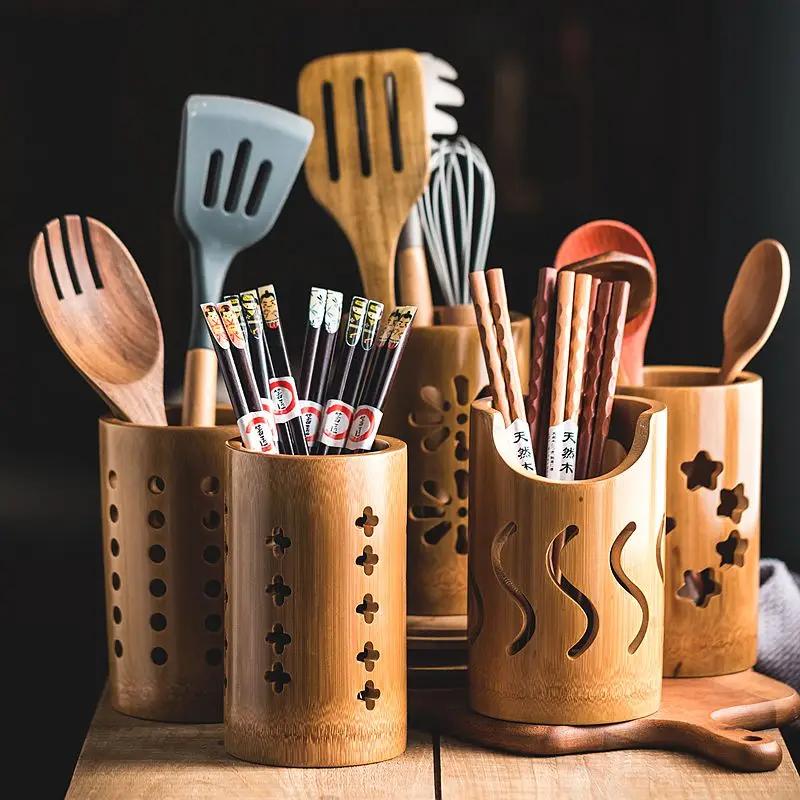 Hollow Bamboo Chopsticks Drain Rack Household Multifunctional Chopsticks Tube Kitchen Chopsticks Storage Tube Drain Rack