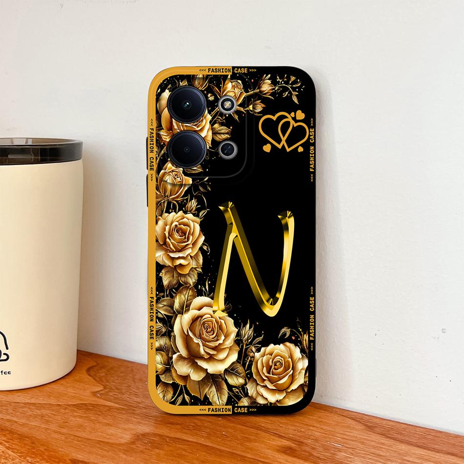 Per Cover Telefono Redmi 15C 4G 5G Fiori Nome Lettere Morbida Silicone Liquido Custodia a Protezione Totale Per Redmi 15 C Alloggiamento Antiurto