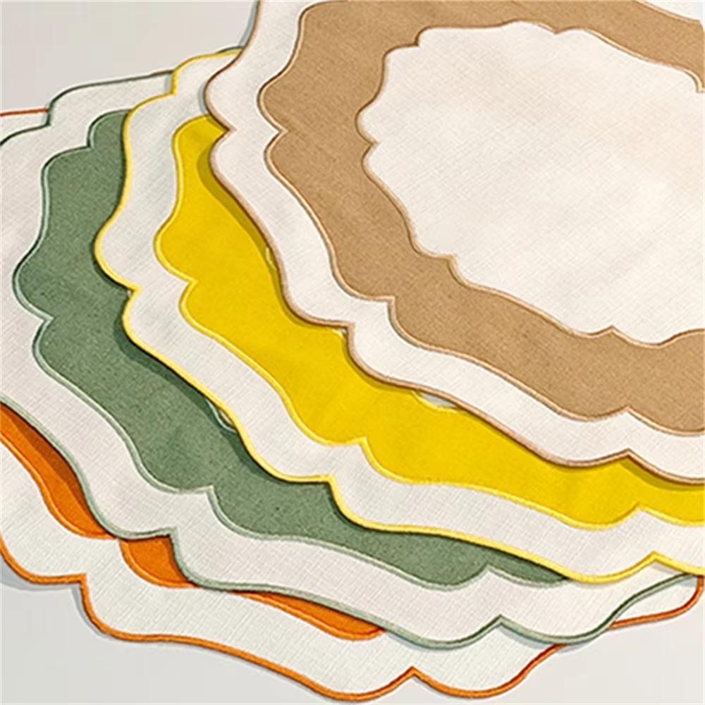Wear Resistant Linen Embroidered Placemat Machine Washable Textured Dining Placemat  Dining Table