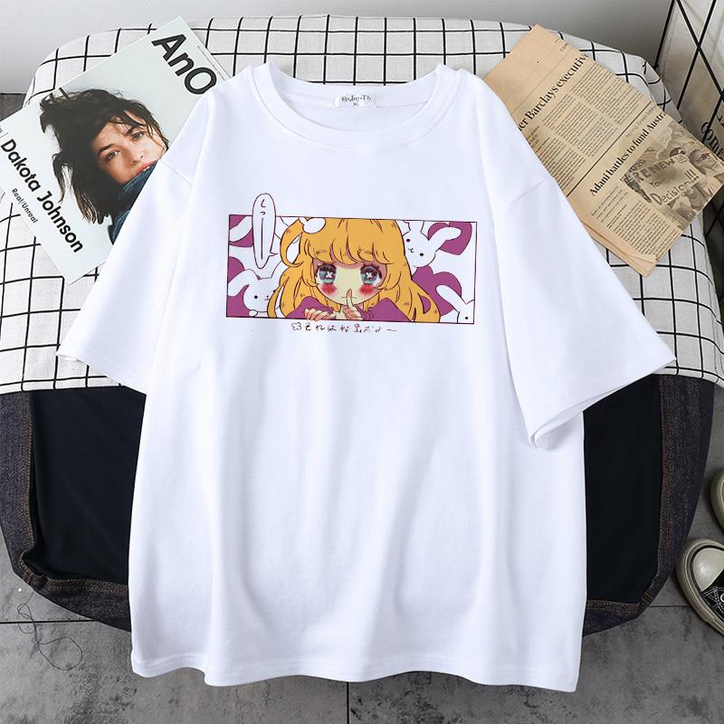 Women T-Shirt Cartoon Sweet Girls Oversized T Shirt Japanese Streetwear Harajuku Gothic Kawaii Casual Tops Short Sleeve Tshirt