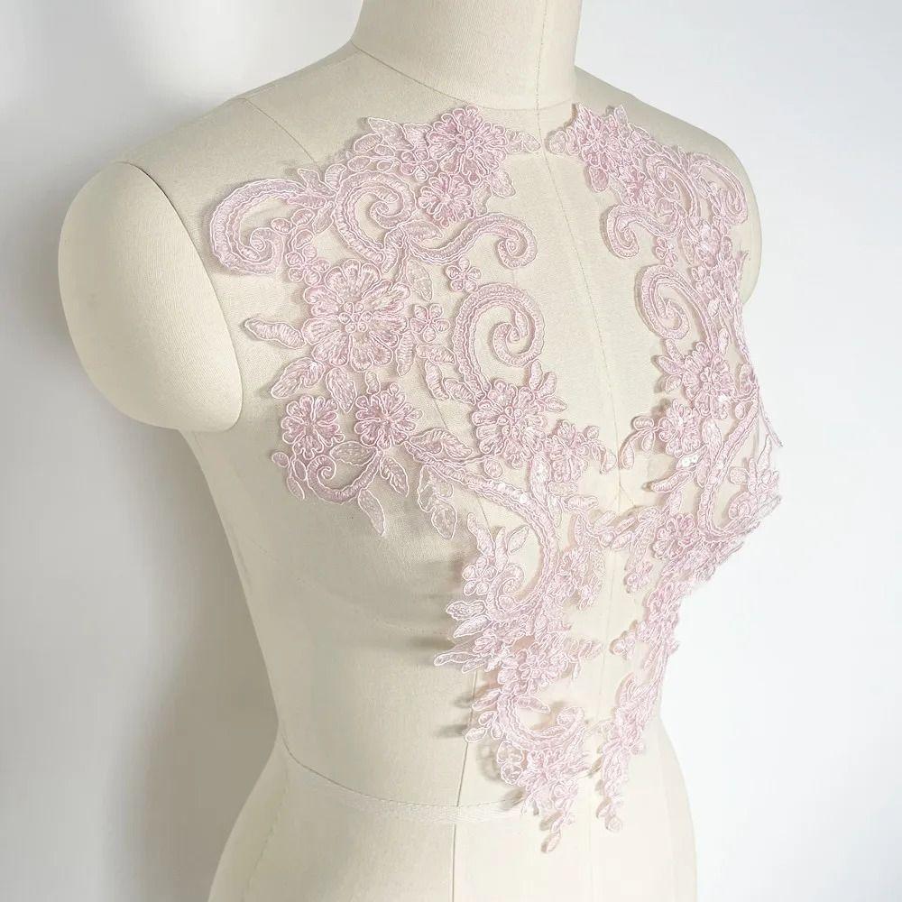 2Pcs/Set Polyester Sequin Embroidery Applique Lace Tulle Fabric Flower Flower Patch Collar Sequined Embroidery