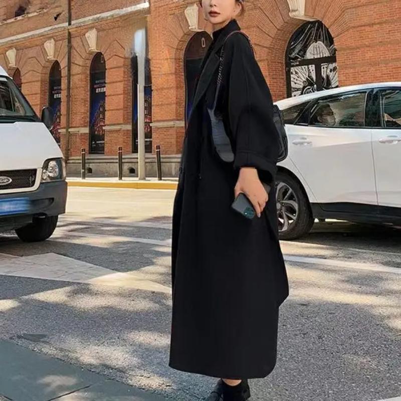 Winter Trenchcoat Für Frauen Elegante Mode Koreanische Casual Dicke Wolle Mantel Rote Spitze-up Lange Jacke Schwarz Frau Mantel mit Blet