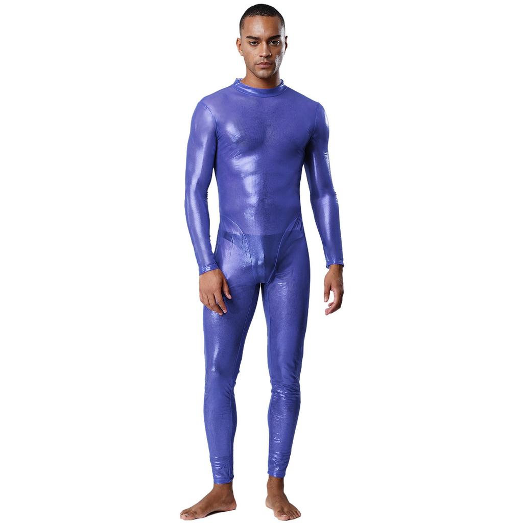 Tuta Holografica Trasparente da Uomo Manica Lunga Full Body Zip Posteriore Catsuit Clubwear