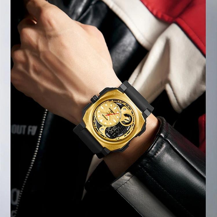 SANDA Neue quadratische Sport Herrenuhr Outdoor LED Elektronischer Stoppuhr Wecker Dual Display Multifunktions Herren Quarzuhr
