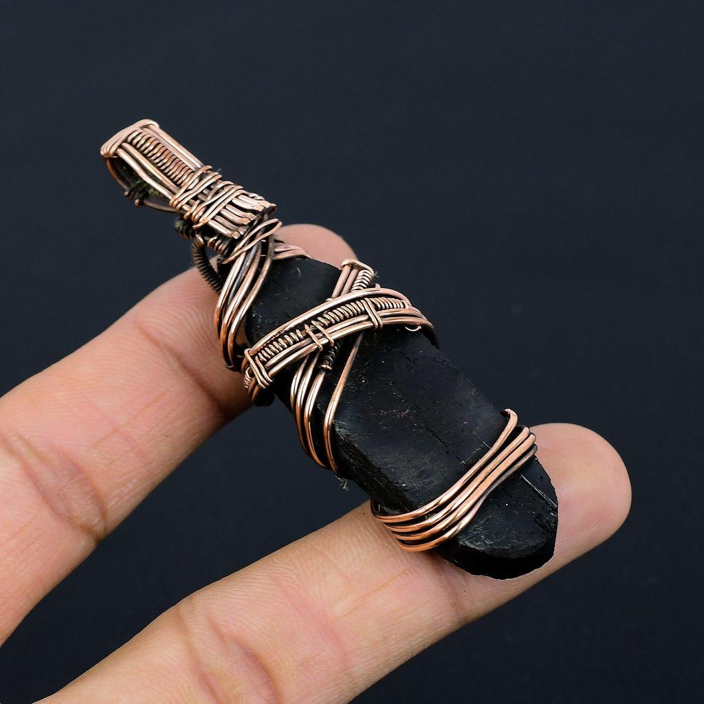 Black Tourmaline Pendant Gemstone Jewelry, 999 Copper Wire Wrapped Pendant, Handmade Amazing Pendant Jewelry