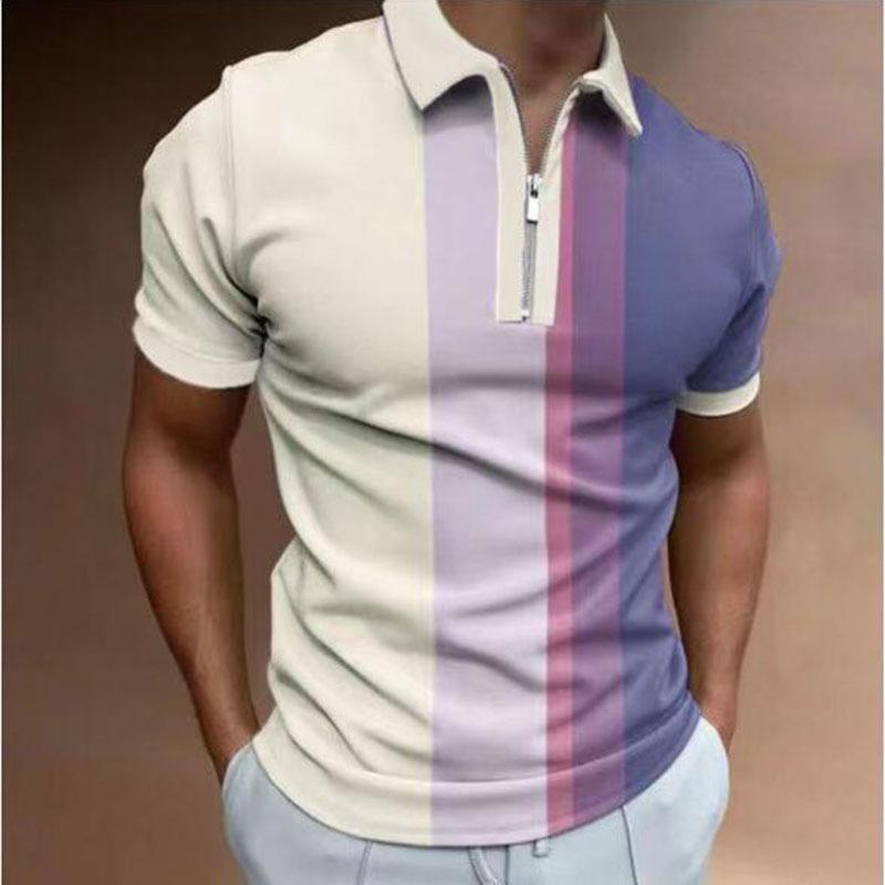 Trendy short-sleeve polo shirt, paisley print sleeves, half zip, casual fit for daily wear.