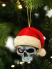 Halloween Christmas Skull Ornament with Santa Hat, Gothic Hanging Decoration, Festive Xmas Tree Decor Pendant for Home & Party