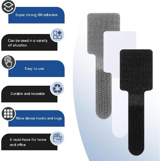 80 PCS Adhesive Hook and Loop Cord Ties, Adjustable Appliance Cord Organizer Multi-Purpose Cords Ties for Charging Cables Household Office Kitchen