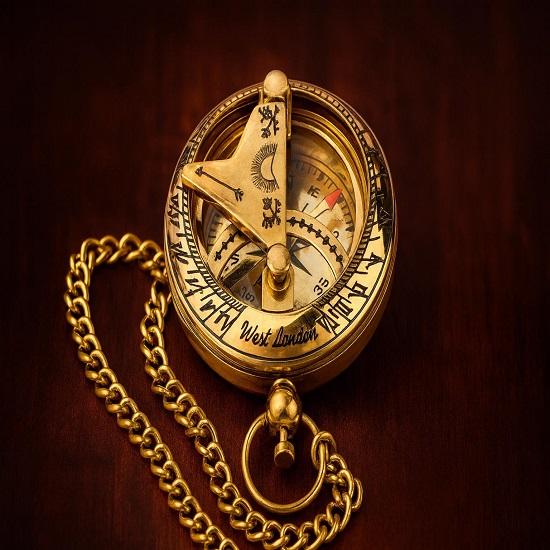 Brass Sundial Compass 5.08 cm Pocket Travel Compass with Leather Cover