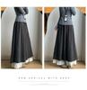 Patchwork Lace Trim High-Waisted Woolen Wide-Leg Pants for Women - Autumn/Winter Plus Velvet Casual Loose Fit.