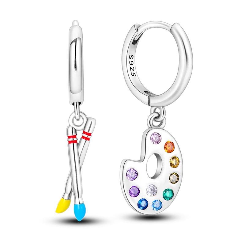 925 Sterling Silver Love Feather Moon Star Heart Earrings Fit Original Charms Hoop for Women Girls Stud Earring Jewelry Gifts