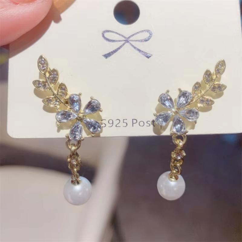 Exquisite Blätter Kristall Blume Stecker Ohrringe Für Damen AAA Zirkon Rose Schmetterling Quaste Ohrring Braut Hochzeit Party Schmuck