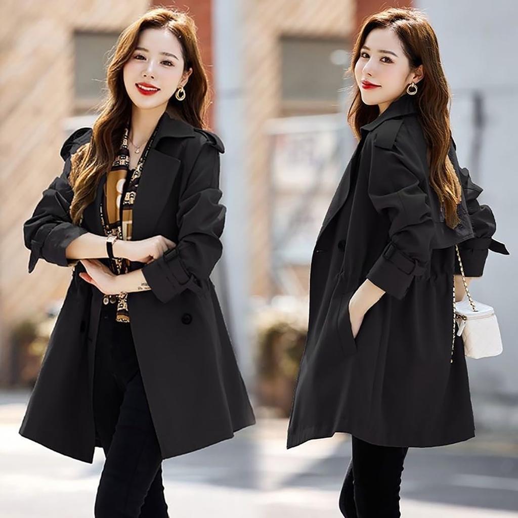 SvaYvee Trench Perfect for Size 4XL Women's Coat, Mid-Length, Spring/Autumn Outerwear, Stylish, Lined, Formal, Commuting, Black,